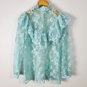 Vintage Lace Claudie Pierlot Turquoise Blouse Size 38 EU